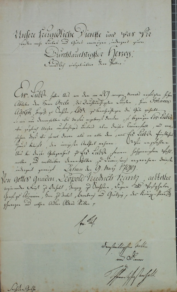 Brief von Leopold Friedrich Franz von 1795 (Museum im Schloss Lützen CC BY-NC-SA)