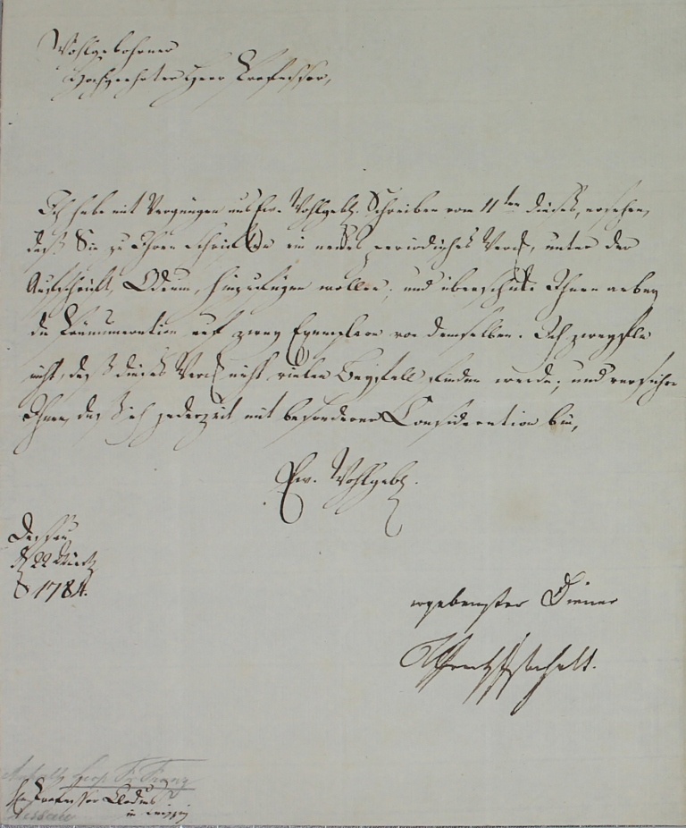 Brief von Leopold Friedrich Franz von 1784 (Museum im Schloss Lützen CC BY-NC-SA)