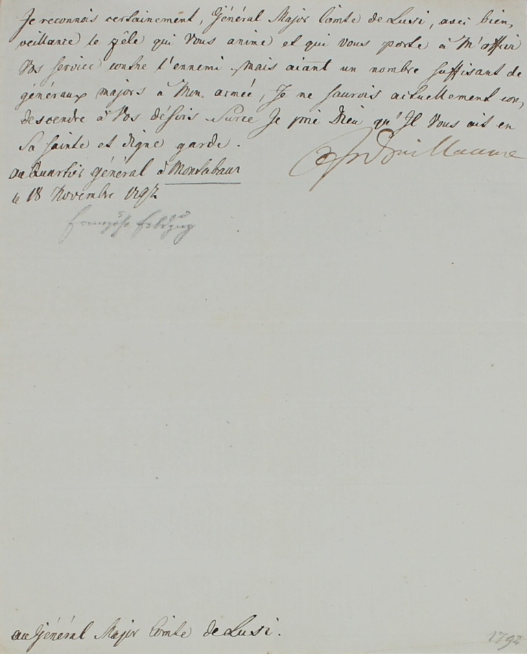 Brief von Friedrich Wilhelm II. an Graf von Lusi, 1792 (Museum im Schloss Lützen CC BY-NC-SA)