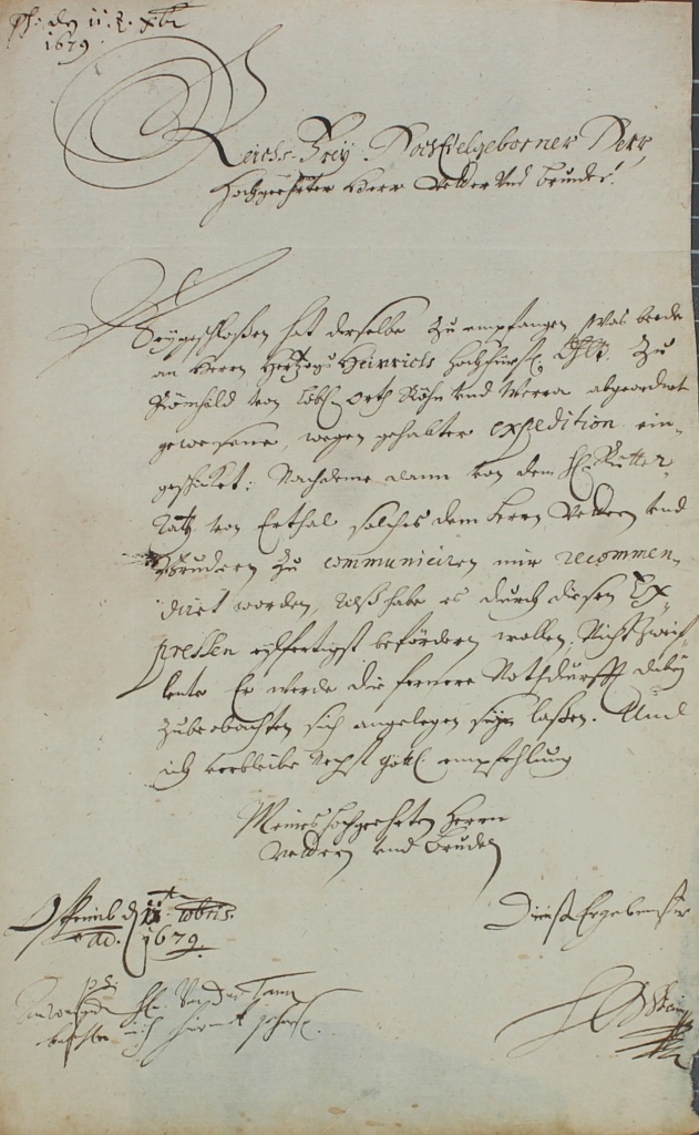 Brief von Heinrich von Sachsen-Weißenfels-Barby von 1679 (Museum im Schloss Lützen CC BY-NC-SA)