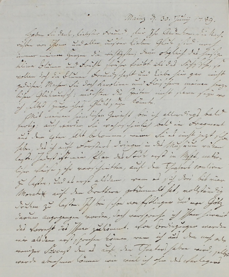 Brief von Huber an Göschen von 1792 (Museum im Schloss Lützen CC BY-NC-SA)