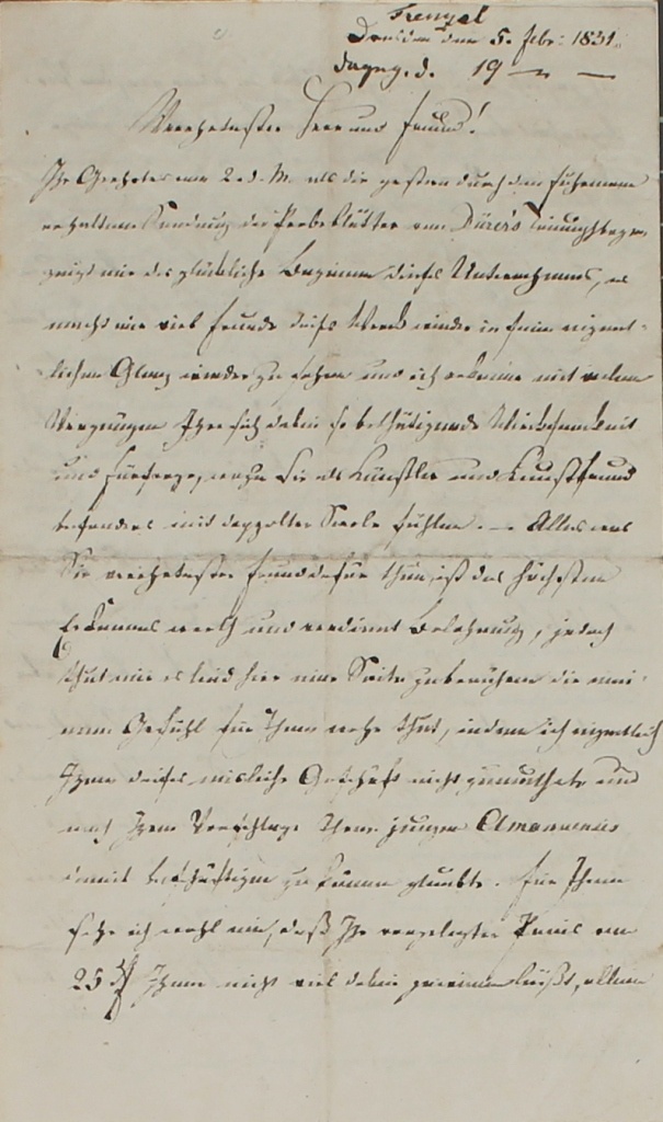 Brief von Frenzel an Börner von 1831 (Museum im Schloss Lützen CC BY-NC-SA)