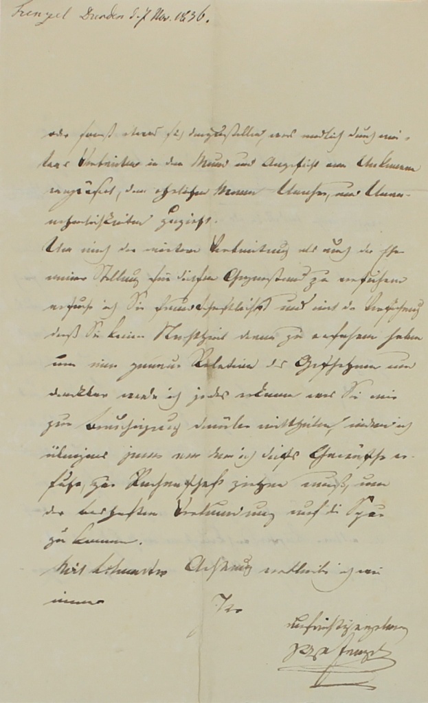 Brief von Frenzel an Börner von 1836 (Museum im Schloss Lützen CC BY-NC-SA)