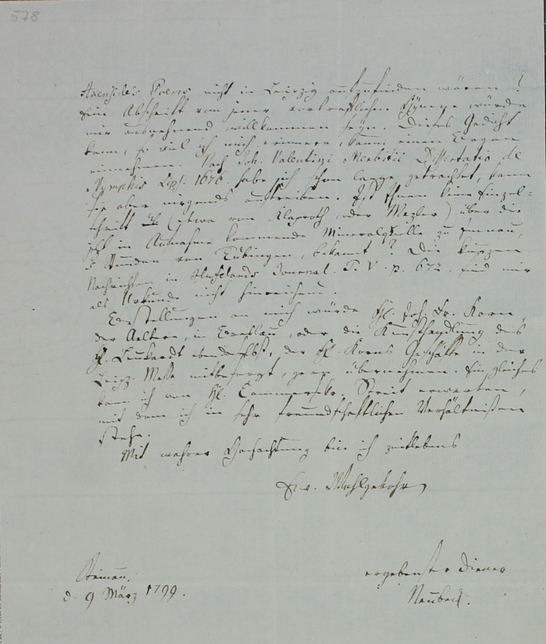 Brief von Neubeck an Göschen von 1799 (Museum im Schloss Lützen CC BY-NC-SA)