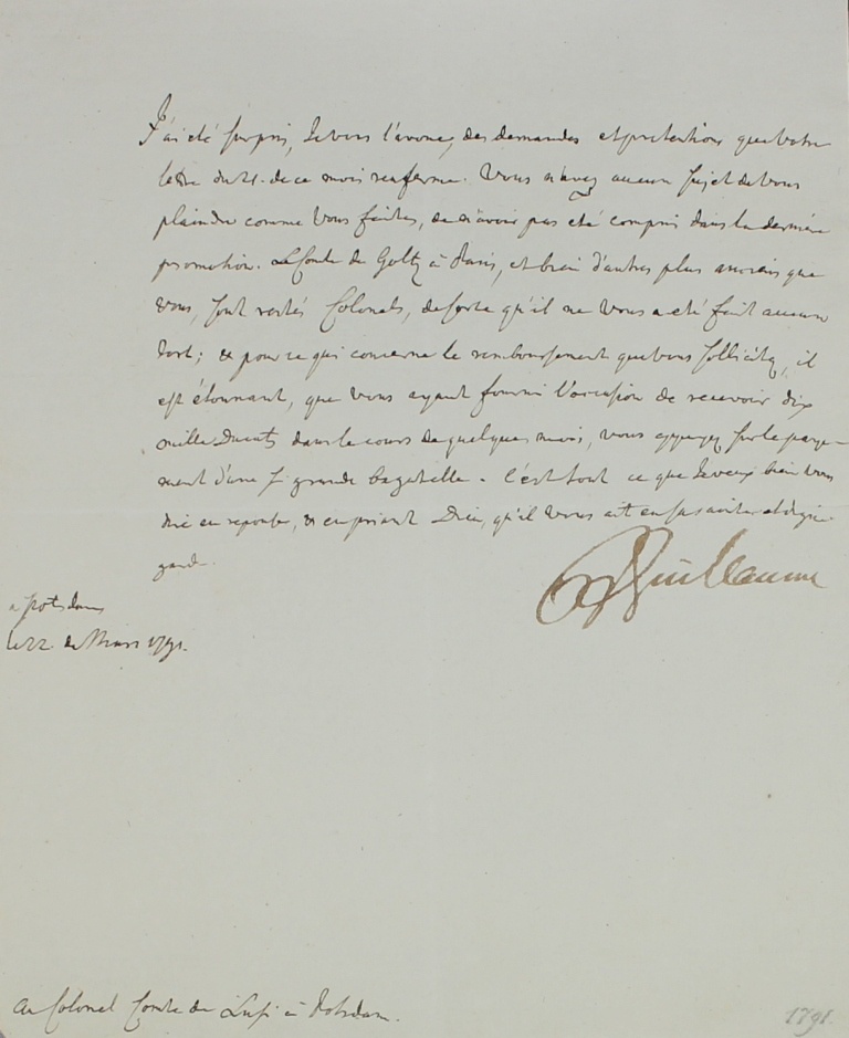 Brief von Friedrich Wilhelm II. an Graf von Lusi von 1791 (Museum im Schloss Lützen CC BY-NC-SA)