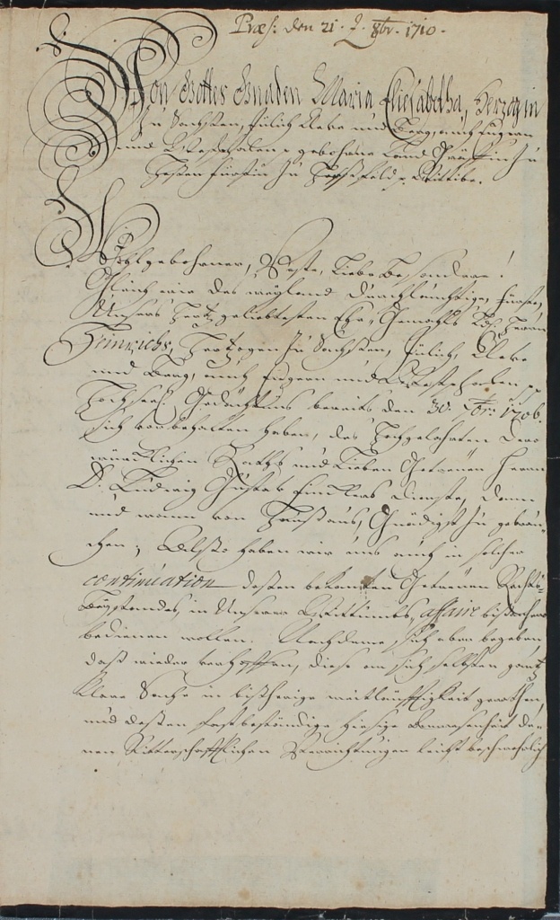 Brief von Maria Elisabeth von Sachsen von 1710 (Museum im Schloss Lützen CC BY-NC-SA)