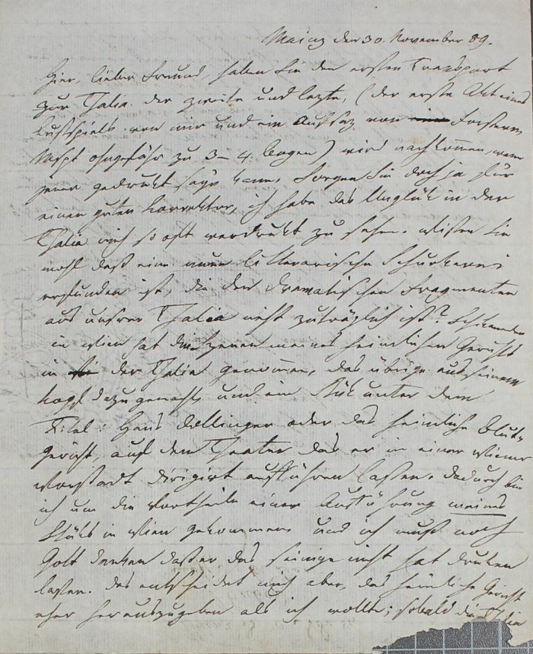 Brief von Huber an Göschen von 1789 (Museum im Schloss Lützen CC BY-NC-SA)