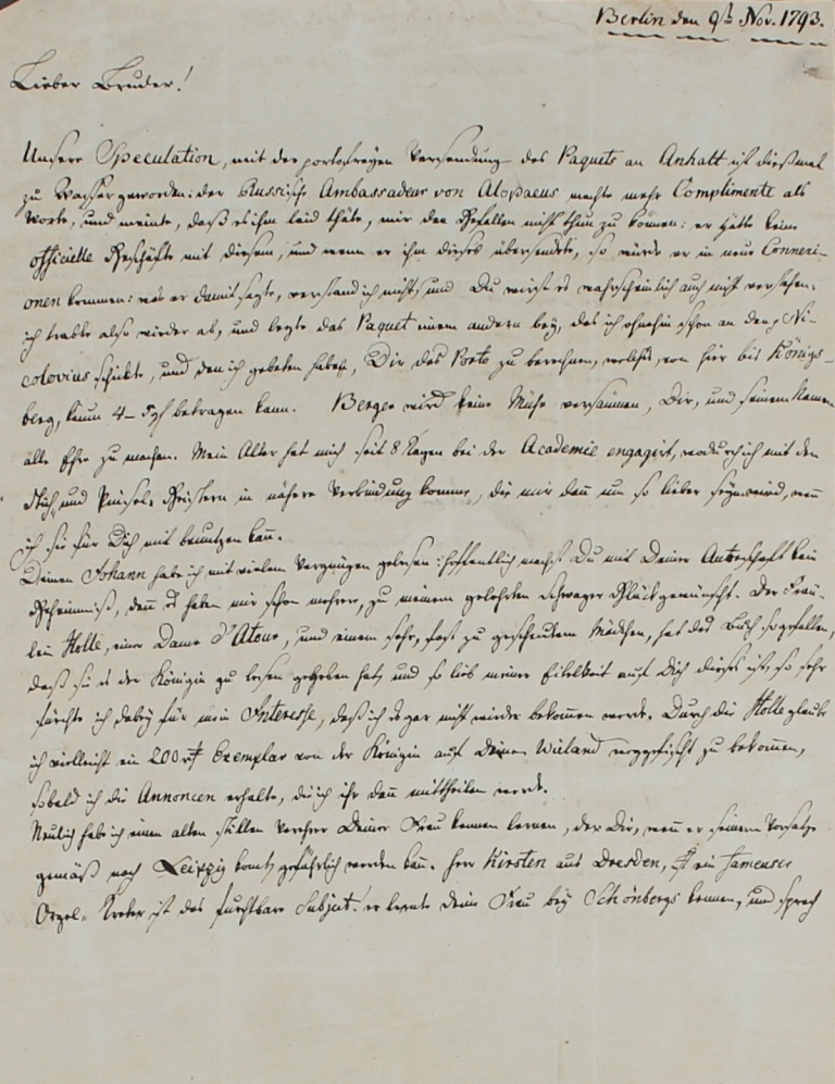 Brief von Heun von 1793 (Museum im Schloss Lützen CC BY-NC-SA)