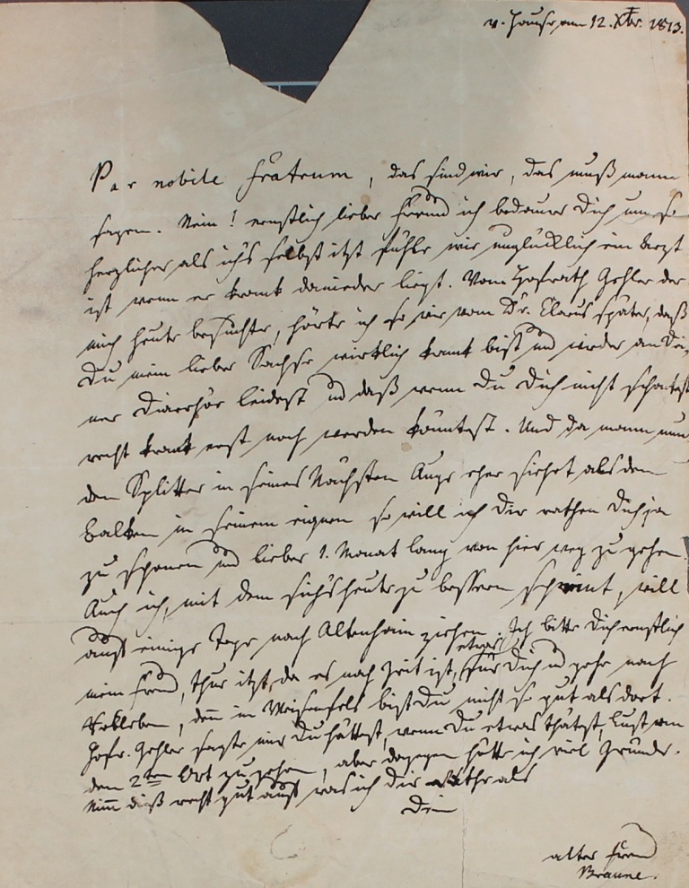Brief von Braune von 1813 (Museum im Schloss Lützen CC BY-NC-SA)