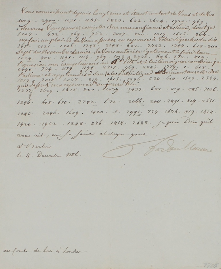 Brief von Friedrich Wilhelm II. an Graf von Lusi, 1786 (Museum im Schloss Lützen CC BY-NC-SA)