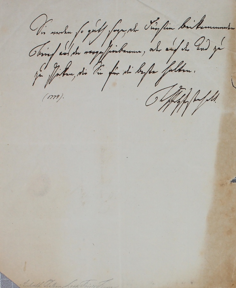 Brief von Leopold Friedrich Franz von 1779 (Museum im Schloss Lützen CC BY-NC-SA)
