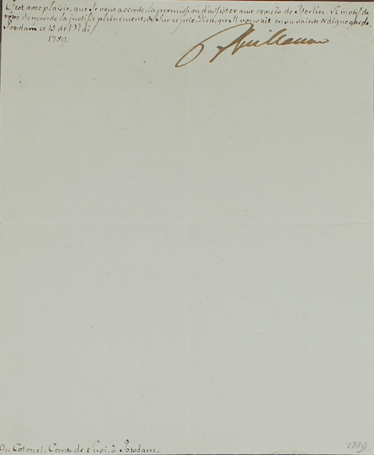 Brief von Friedrich Wilhelm II. an Graf von Lusi, 1789 (Museum im Schloss Lützen CC BY-NC-SA)