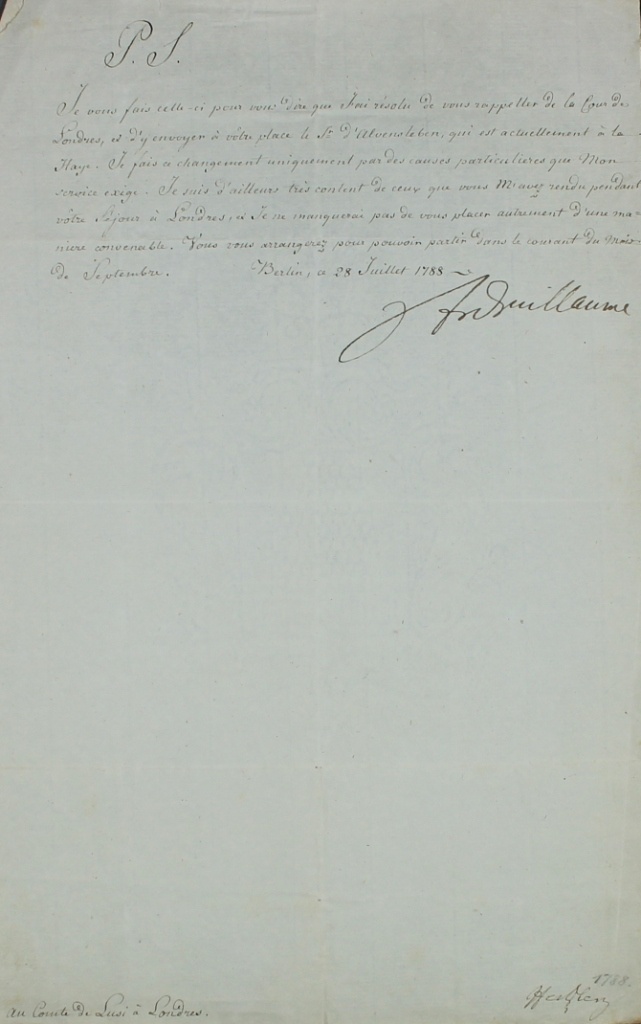 Brief von Friedrich Wilhelm II. an Graf von Lusi von 1788 (Museum im Schloss Lützen CC BY-NC-SA)