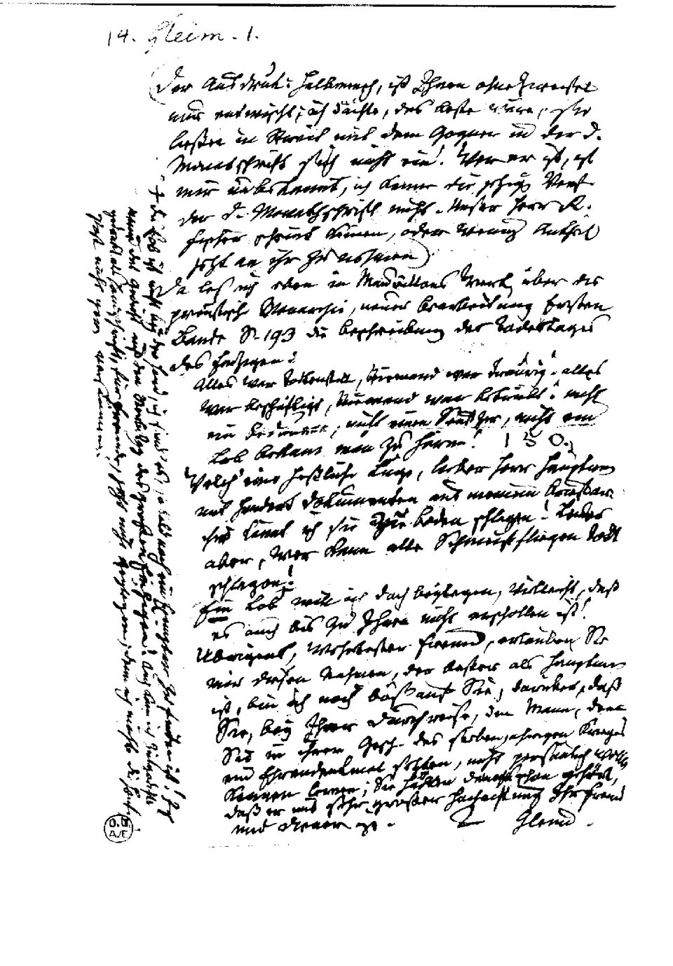 Brief von Johann Wilhelm Ludwig Gleim an Johann Wilhelm von Archenholz, 20.12.1793 (Gleimhaus Halberstadt CC BY-NC-SA)