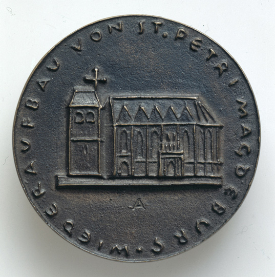 Wiederaufbau von St. Petri in Magdeburg (Medaille von Heinrich Apel) (Kulturstiftung Sachsen-Anhalt CC BY-NC-SA)