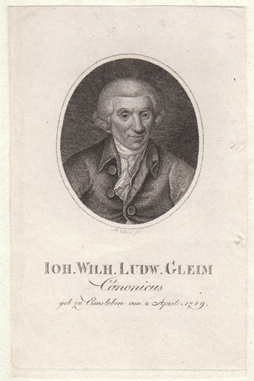 Porträtstich Johann Wilhelm Ludwig Gleim von Johann Friedrich August Clar nach Johann Heinrich Ramberg (Gleimhaus Halberstadt CC BY-NC-SA)
