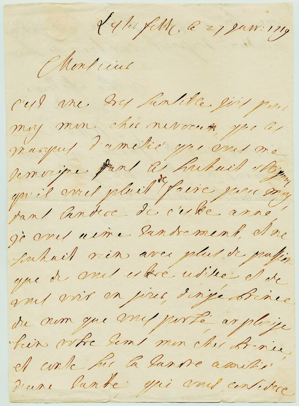 Brief von Königin Caroline von Großbritannien an Markgraf Karl von Brandenburg-Ansbach, Vorderseite (Stiftung Händel-Haus Halle CC BY-NC-SA)