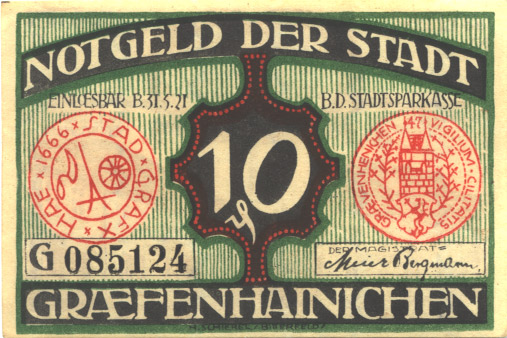 Notgeldschein der Stadt Gräffenhainichen (Kreismuseum Bitterfeld CC BY-NC-SA)