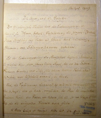 Handschrift von Klopstocks Ode „Die Sieger, und die Besiegten“ (Städtische Museen Quedlinburg/Klopstockhaus CC BY-NC-SA)