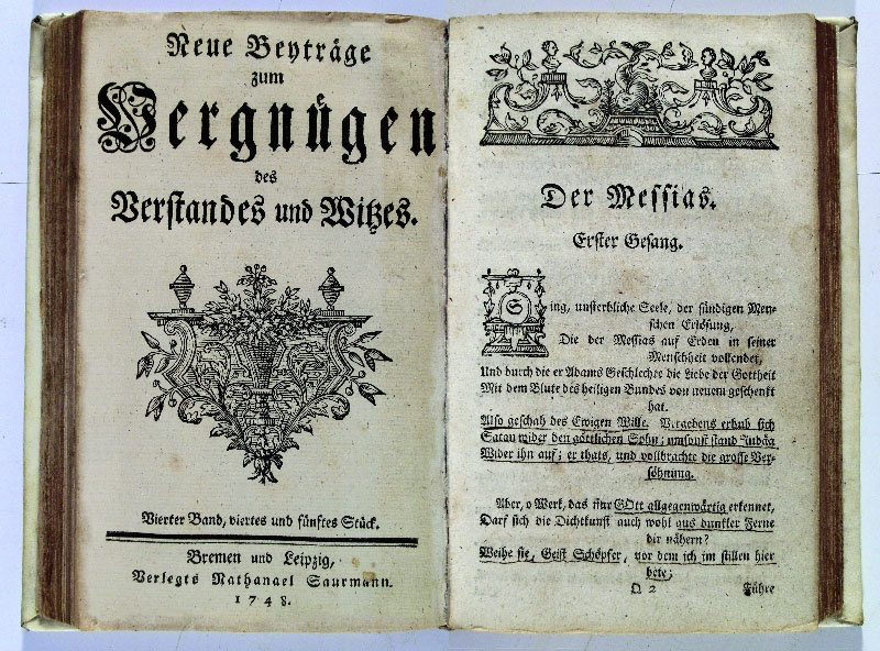 Titelseite "Der Messias. Erster Gesang" von Friedrich Gottlieb Klopstock (Städtische Museen Quedlinburg/Klopstockhaus CC BY-NC-SA)