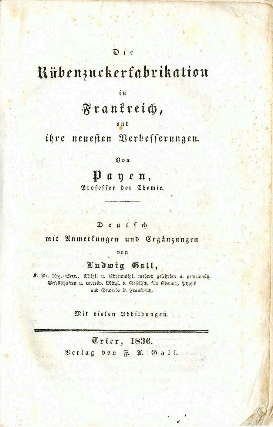 Titelseite des Sachbuches &quot;Die Rübenzuckerfabrikation ...&quot; von Payen (Börde-Museum Burg Ummendorf CC BY-NC-ND)