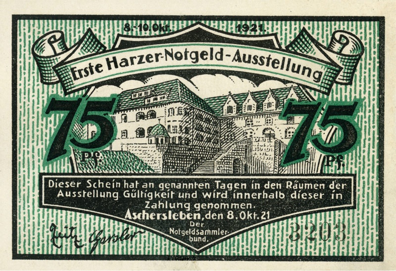 Serienschein 75 Pf. (Erste Harzer Notgeld-Ausstellung 1921) (Kulturstiftung Sachsen-Anhalt CC BY-NC-SA)