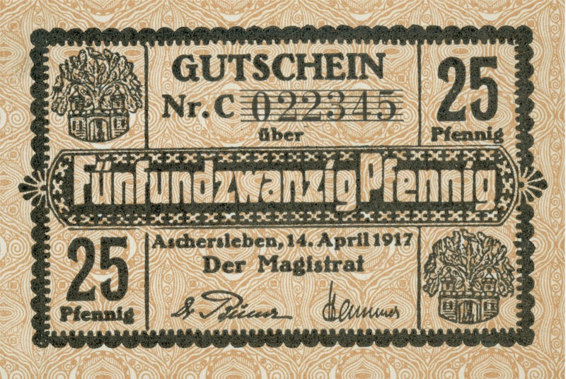 Kleingeldschein 25 Pf (Aschersleben 1917) (Kulturstiftung Sachsen-Anhalt CC BY-NC-SA)