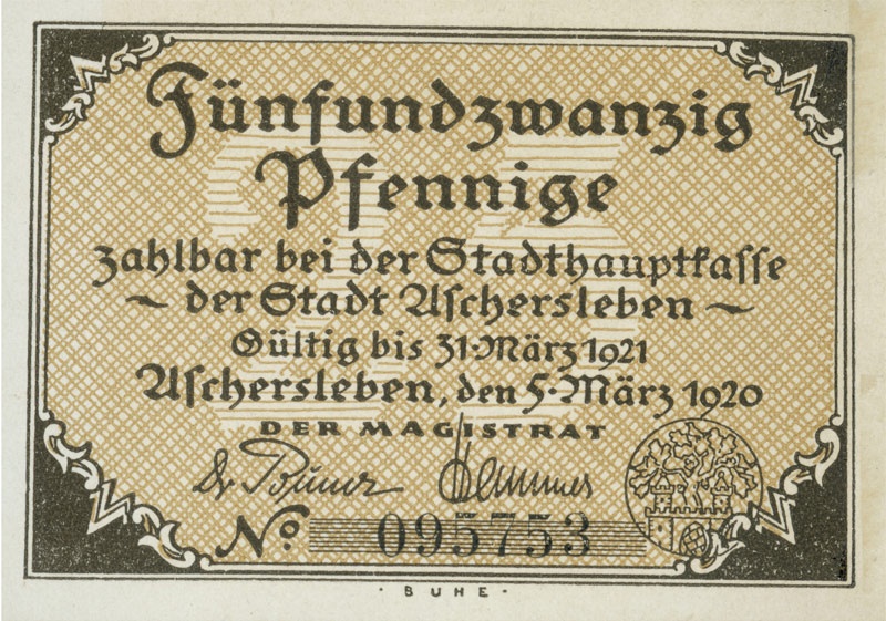 Kleingeldschein 25 Pf (Aschersleben 1920) (Kulturstiftung Sachsen-Anhalt CC BY-NC-SA)