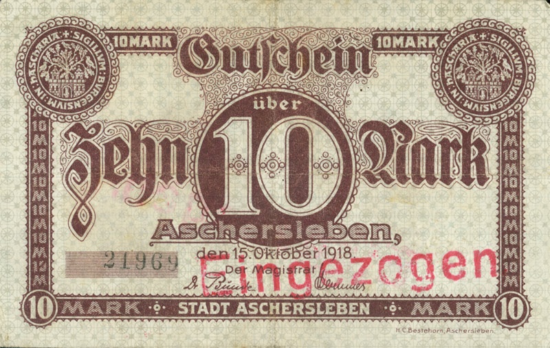 Großnotgeld 10 Mark (Aschersleben 1918) (Kulturstiftung Sachsen-Anhalt CC BY-NC-SA)
