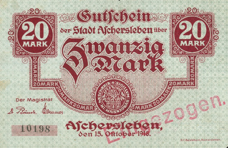 Großnotgeld 20 Mark (Aschersleben 1918) (Kulturstiftung Sachsen-Anhalt CC BY-NC-SA)