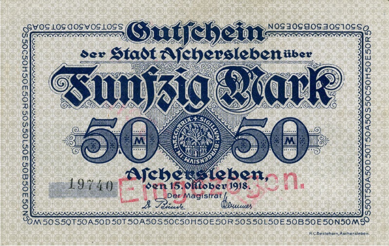 Großnotgeld 50 Mark (Aschersleben 1918) (Kulturstiftung Sachsen-Anhalt CC BY-NC-SA)