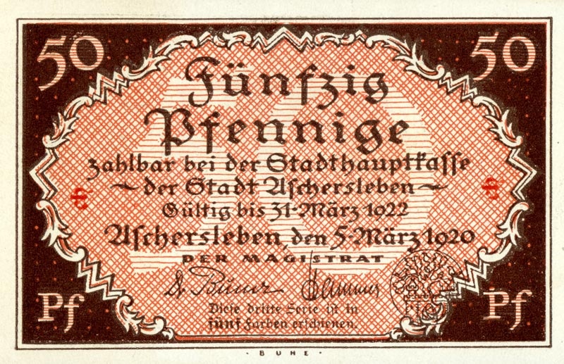 Serienschein 50 Pfennig (Aschersleben 1920) (Kulturstiftung Sachsen-Anhalt CC BY-NC-SA)