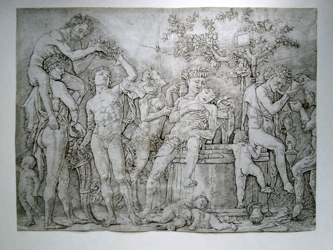 Bacchanal mit Weinfass, Kupferstich von Andrea Mantegna (Kulturhistorisches Museum Magdeburg CC BY-NC-SA)