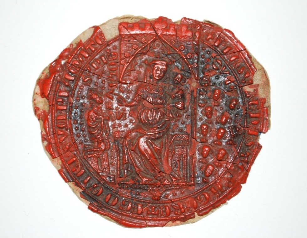 Siegel mit Marienfigur und dem Heiligen Nikolaus (Kulturhistorisches Museum Schloss Merseburg CC BY-NC-SA)