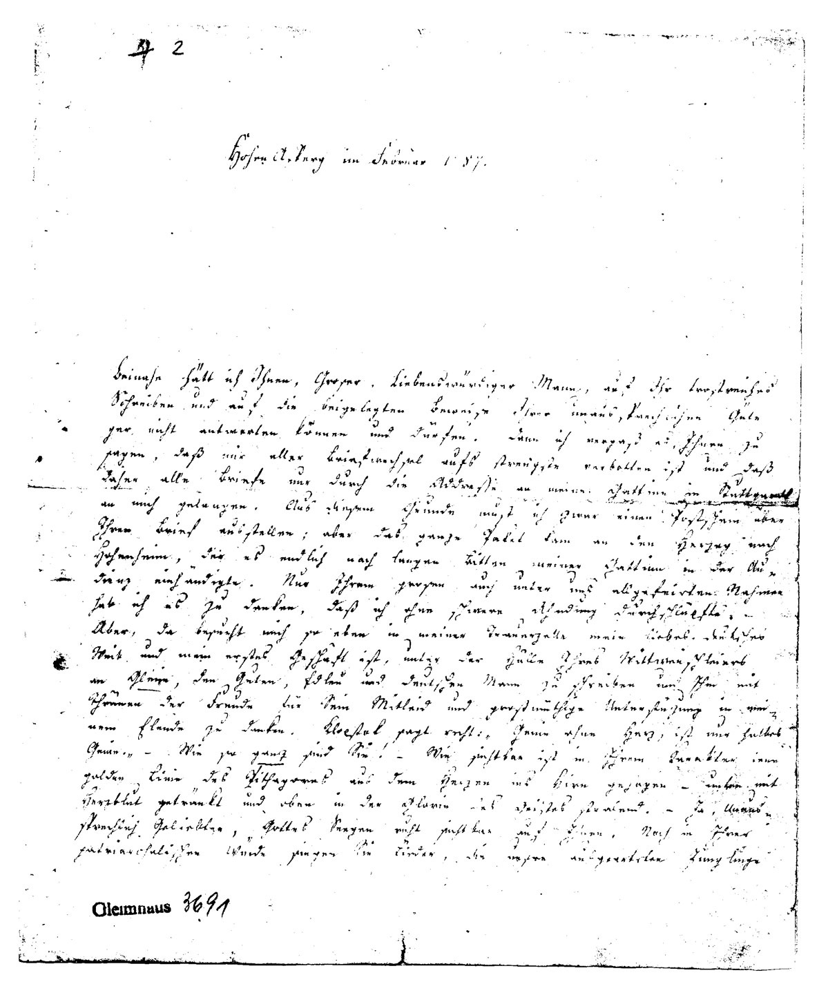 Brief Ch. F. D. Schubarts an J. W. L. Gleim, Hohen Aßberg im Februar 1787 (Gleimhaus Halberstadt CC BY-NC-SA)