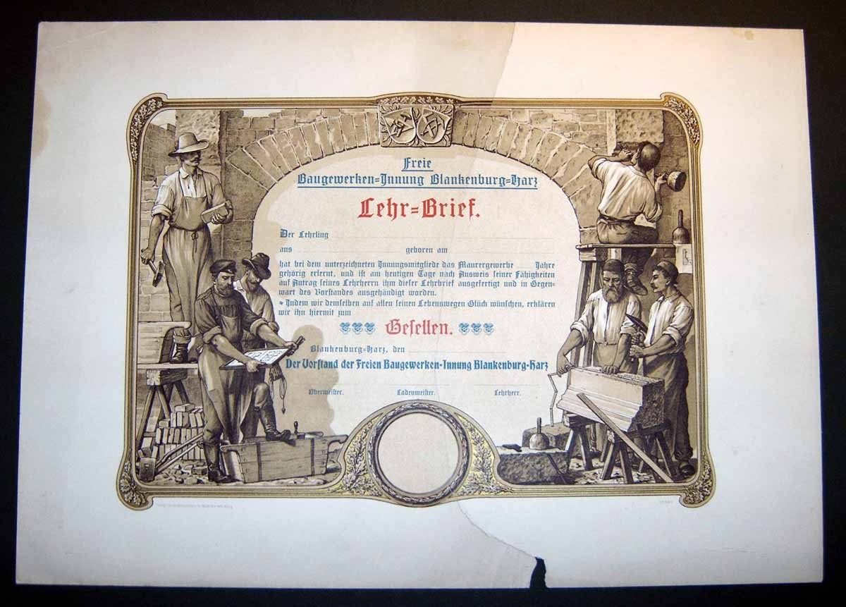 Lehrbriefvordruck (Herbergsmuseum / Historische Gesellenherberge Blankenburg CC BY-NC-SA)