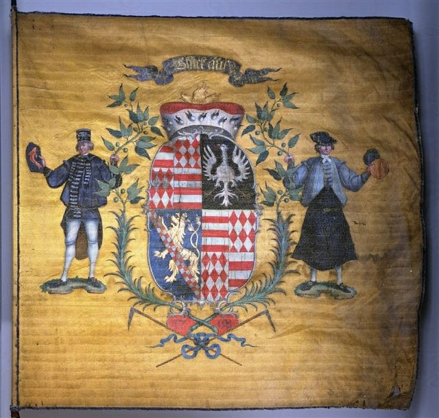 Fahne der Mansfelder Knappschaft von 1768, Vorderseite (Deutsches Bergbaumuseum Bochum CC BY-NC-SA)