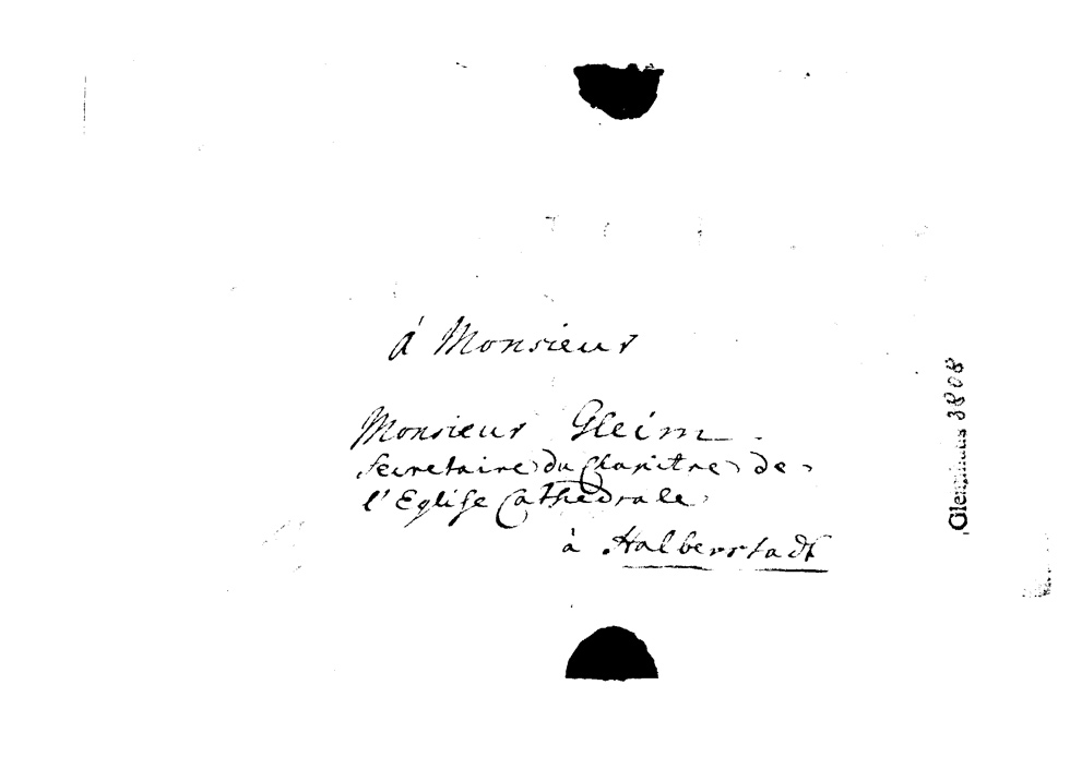 Brief J. J. Spaldings an J.W.L. Gleim vom 12. April 1749 (Gleimhaus Halberstadt CC BY-NC-SA)