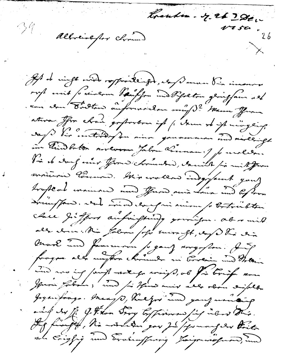 Brief J. J. Spaldings an J.W.L. Gleim vom 15. Dezember 1750 (Gleimhaus Halberstadt CC BY-NC-SA)
