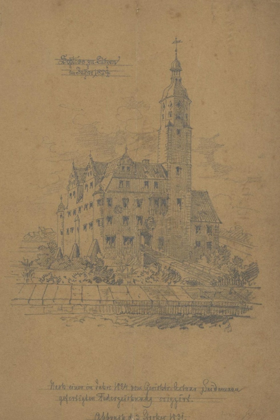 Schloss zu Lützen im Jahre 1824 (Museum im Schloss Lützen CC BY-NC-SA)