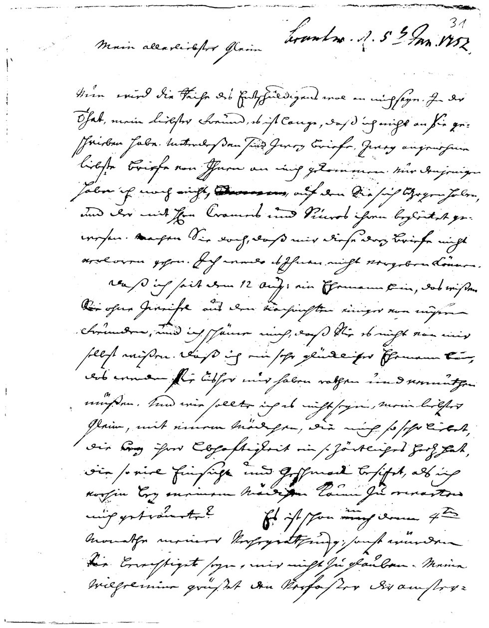 Brief J. J. Spaldings an J.W.L. Gleim vom 23. November 1751 (Gleimhaus Halberstadt CC BY-NC-SA)