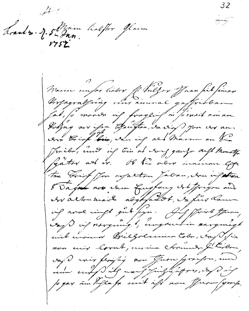Brief J. J. Spaldings an J.W.L. Gleim vom 13. Dezember 1751 (Gleimhaus Halberstadt CC BY-NC-SA)