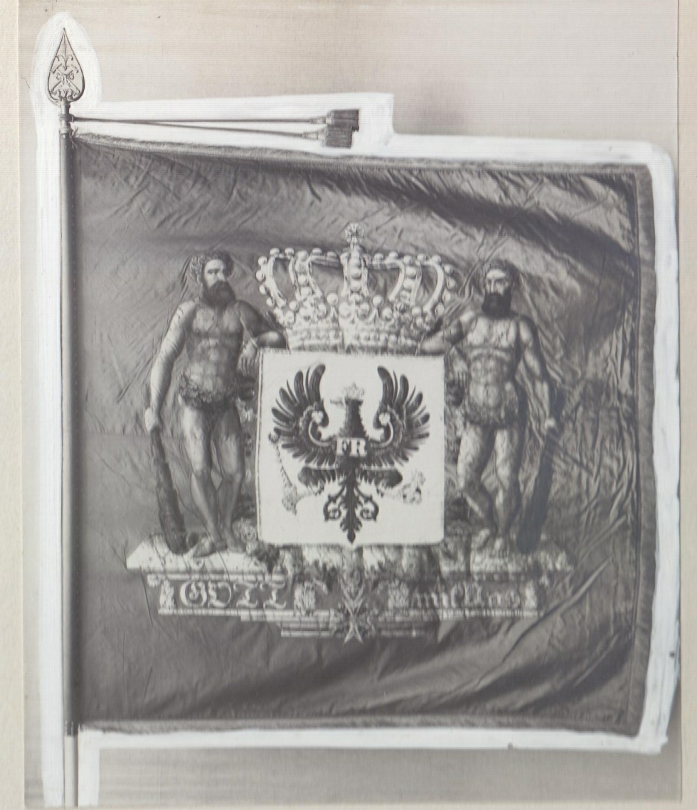 Fahne der Mansfelder Knappschaft von 1846, Vorderseite (Regionalgeschichtliche Sammlungen der Lutherstadt Eisleben CC BY-NC-SA)