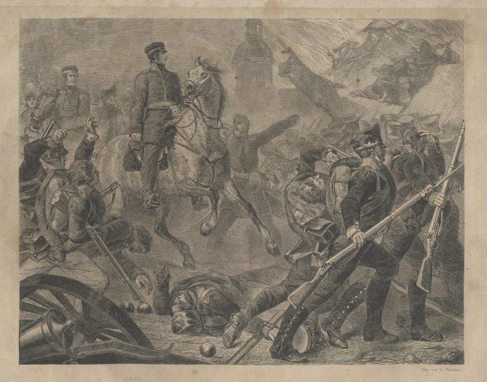 Friedrich Wilhelm III. in der Schlacht bei Lützen (Großgörschen) 2.5.1813 von G. Bleibtreu (Museum im Schloss Lützen CC BY-NC-SA)