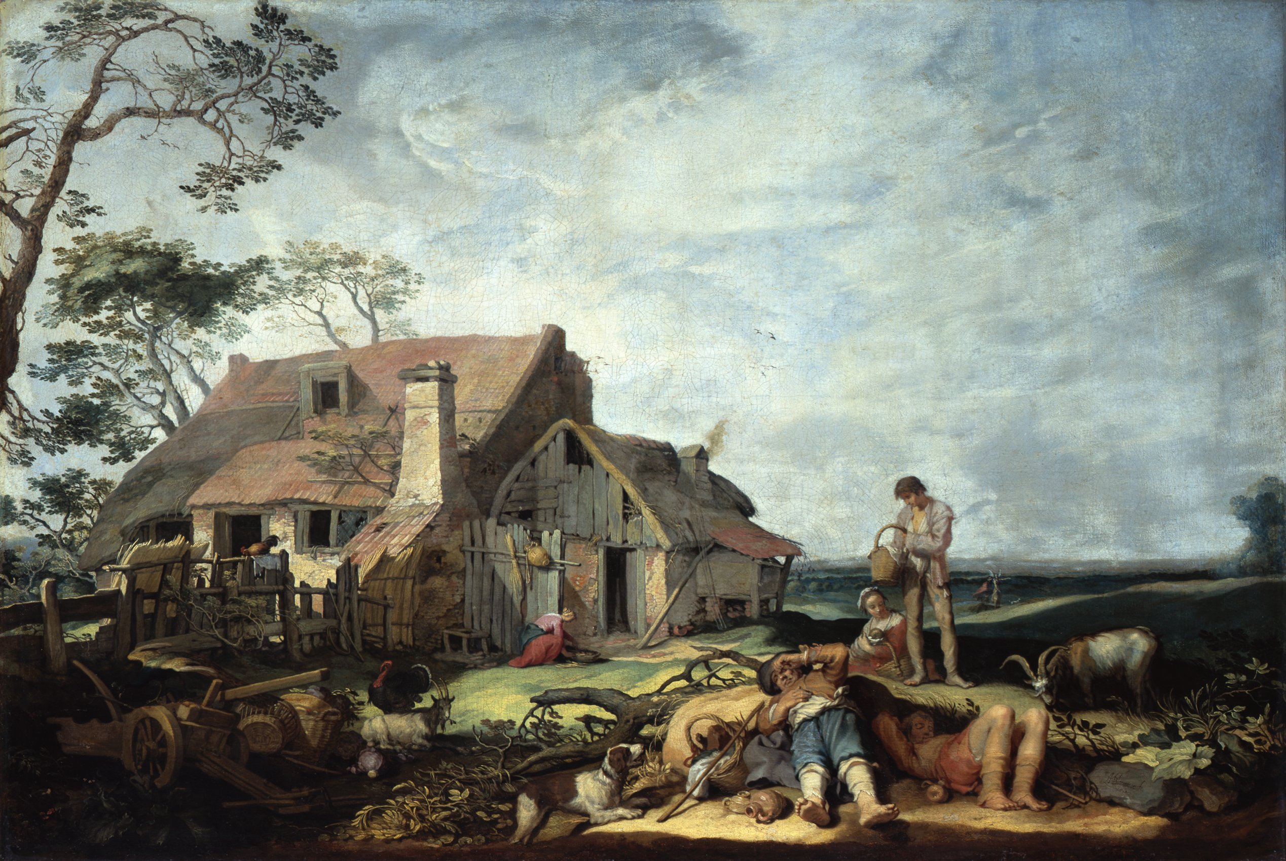 Landschaft mit Bauerngehöft, Bauern und dem Auszug des Tobias mit dem Engel (Gemäldegalerie, Staatliche Museen zu Berlin CC BY-NC-SA)