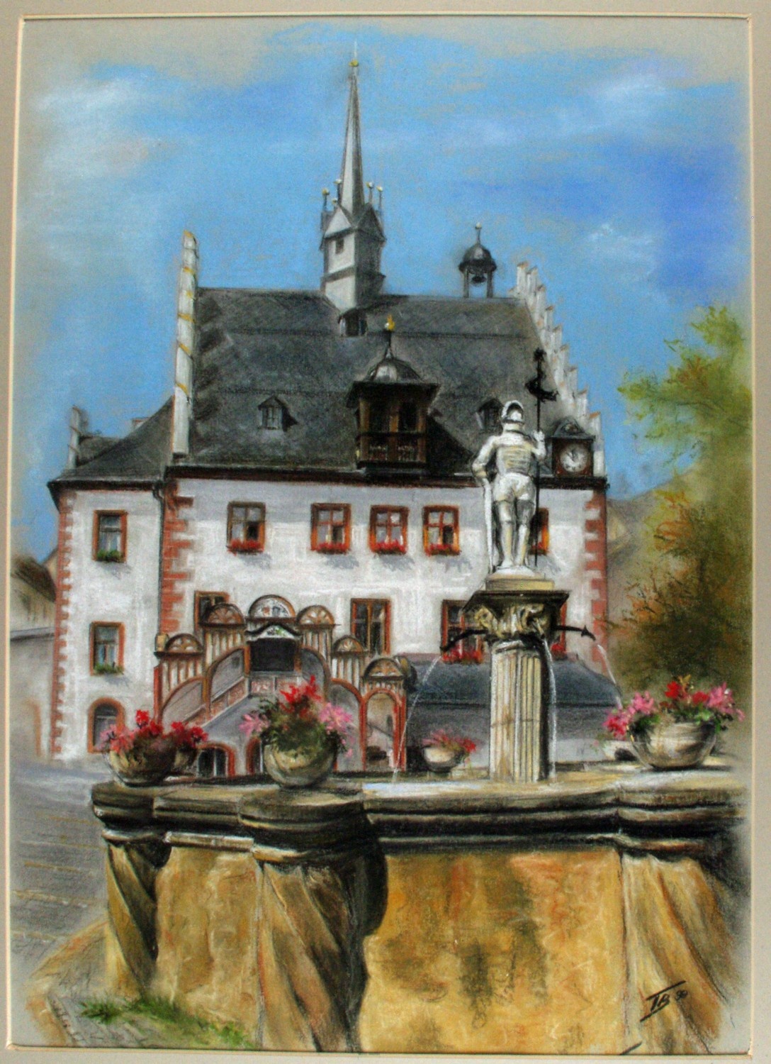 Marktbrunnen und Rathaus (Stadtmuseum Pößneck CC BY-NC-SA)