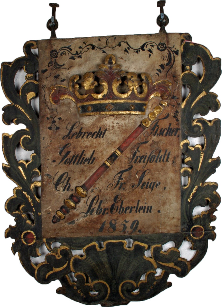 Aushängeschild aus Eisenblech (Stadtmuseum Pößneck CC BY-NC-SA)