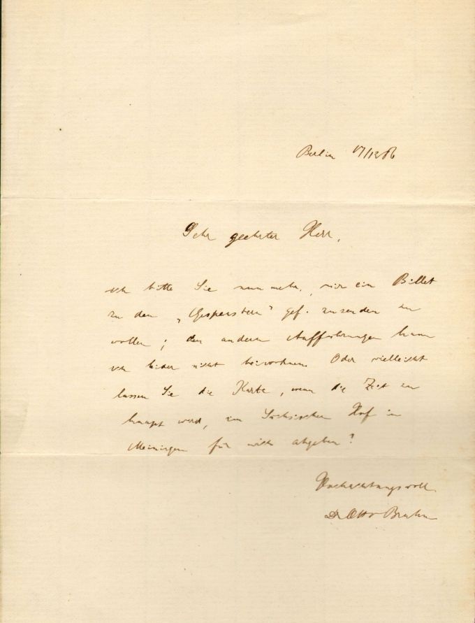 Brief: Otto Brahm an Ludwig Chronegk, 17. 12. 1886 (Meininger Museen: Theatermuseum "Zauberwelt der Kulisse" CC BY-NC-SA)