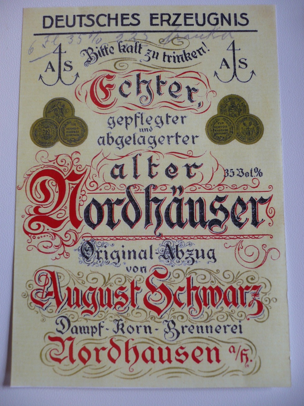 Etikett - Kopie - von der Firma August Schwarz (Echter Nordhäuser Traditionsbrennerei CC BY-NC-SA)