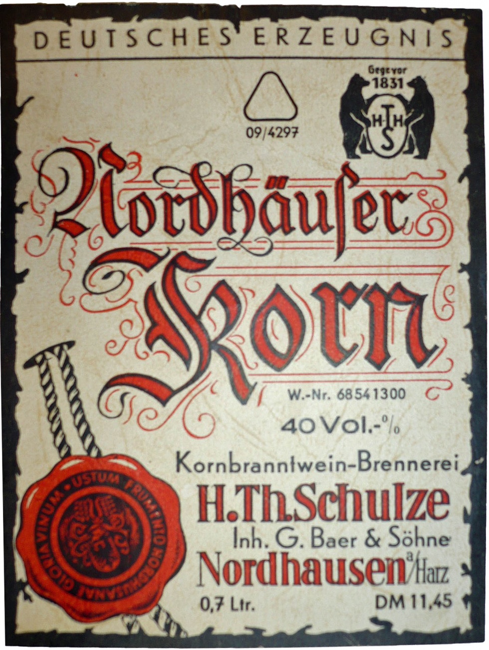 Etikett von der Firma H. Th. Schulze (Echter Nordhäuser Traditionsbrennerei CC BY-NC-SA)